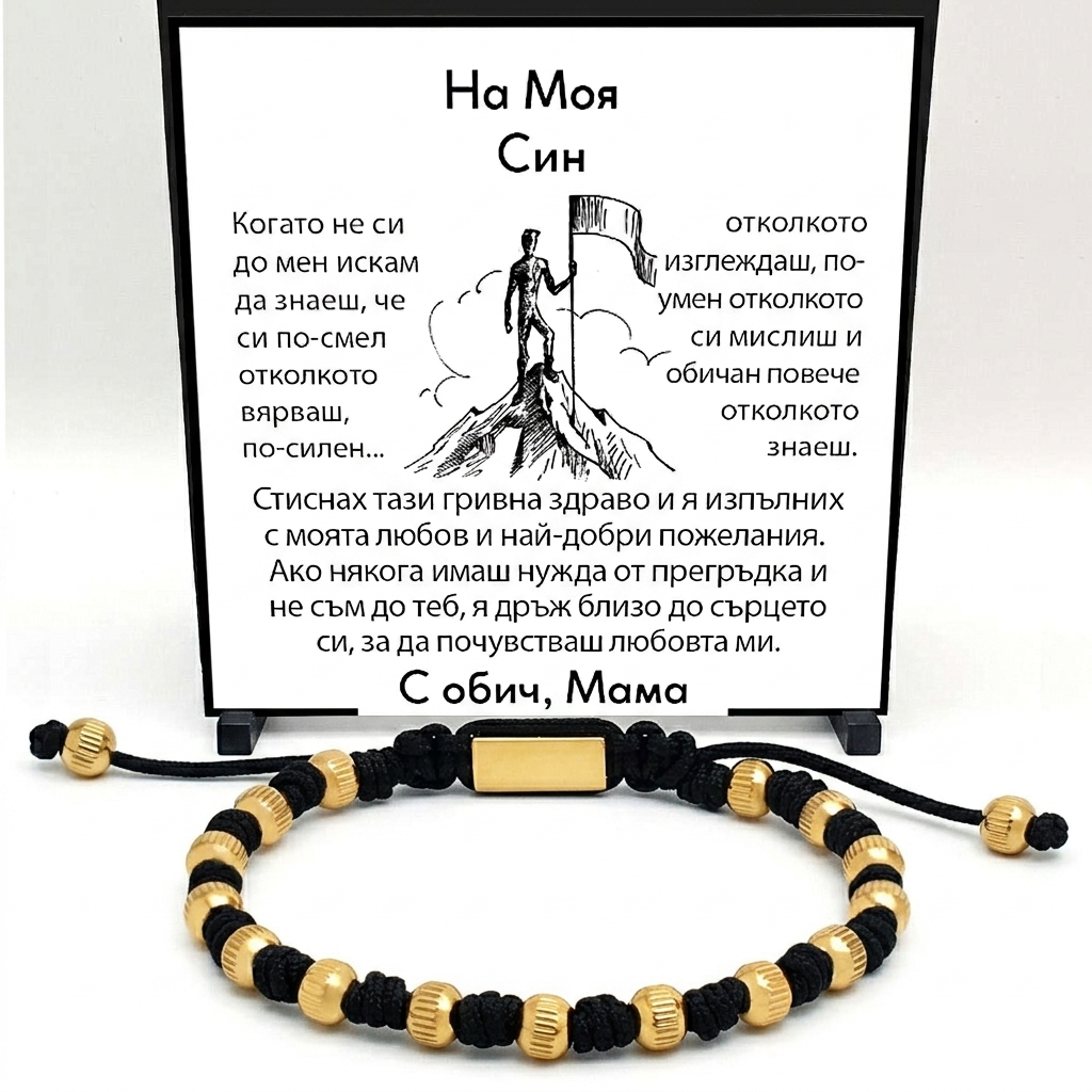 На моя син - Гривна с Лично Послание | Медицинска Стомана + Подаръчна Кутия